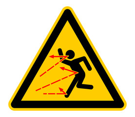 wso411 WarnSchildOrange - german - Warnung vor umherfliegenden Gegenständen - Halten Sie Zuschauer fern - english - warning to avoid injury from thrown objects (arrows) machine - safety sign - g6847