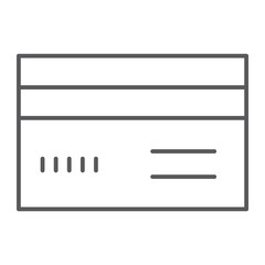 Credit card thin line icon, bank and money, payment sign, vector graphics, a linear pattern on a white background.