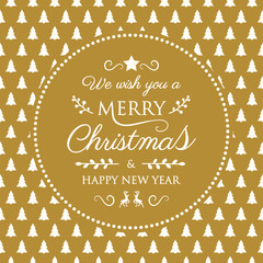 Holiday typography with decorative ornaments and Christmas trees. Vector.