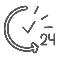 24 hours line icon, service and time, open all day sign, vector graphics, a linear pattern on a white background.
