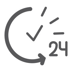 24 hours glyph icon, service and time, open all day sign, vector graphics, a solid pattern on a white background.