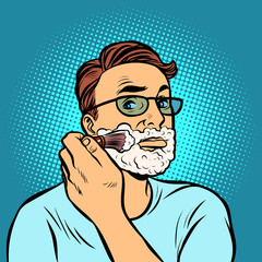 man shaving brush, hygiene, morning in the bathroom