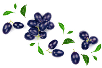 bue grapes isolated on the white background with copy space for your text. Top view. Flat lay pattern