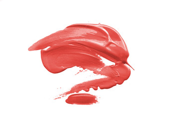 living coral pink paint brush spots on white 