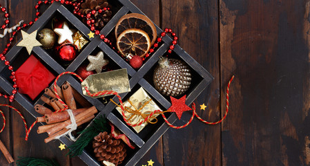Christmas composition in a wooden box