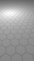 Honeycomb on a gray background. Perspective view on polygon look like honeycomb. Extruded, bump cell. Isometric geometry. Vertical image orientation. 3D illustration