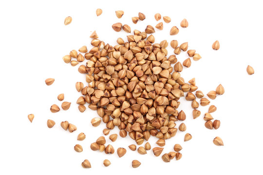 buckwheat grain isolated on white background close up. Top view