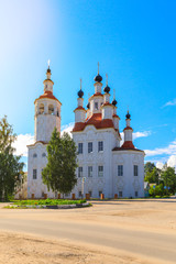 roof of the Orthodox Church close up. The Nativity Church, Totma, Russia. Architectural forms reminiscent of a ship.