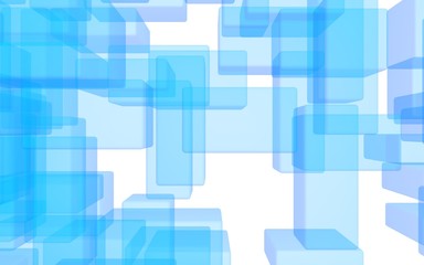Blue and white abstract digital and technology background. The pattern with repeating rectangles. 3D illustration