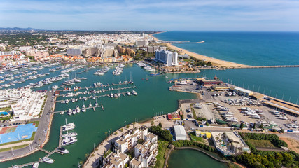 Obraz premium Aerial. View from the sky of the tourist town Vilamoura, Marina.