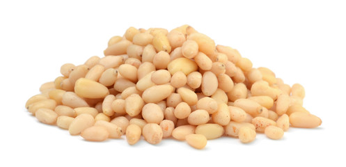 Pile of pine nuts isolated on white