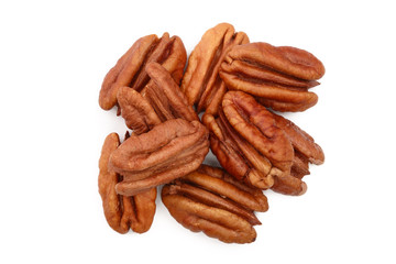 pecan nut decorated isolated on white background. Top view. Flat lay