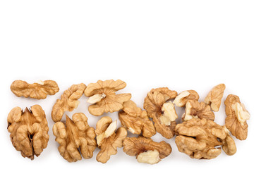 peelled Walnuts isolated on white background with copy space for your text. Top view. Flat lay