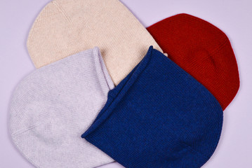 Set of colorful warm hats.