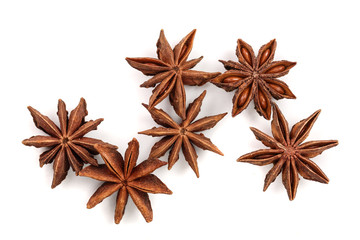 Star anise isolated on white background. Top view