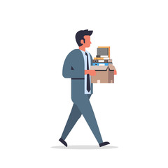 busy businessman carrying paper box stack of documents overloaded business man office worker going male cartoon character full length flat isolated