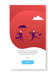 businessman holding umbrella during rain finance protection business man competition concept flat vertical copy space
