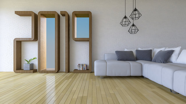3d rendering image of 2019 shelf in living room