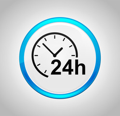 24 hours clock icon round blue push button