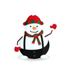 Vector Illustration of Snowman in Striped Hat and Scarf