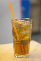 Cold fresh ice tea with lemon