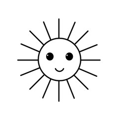 Smile sun symbol black and white icon.