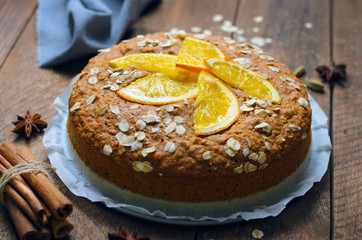 Orange Oat Cake, Freshly Baked Vegan Pie, Dairy Free and Eggless Dessert