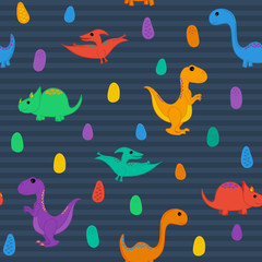 Seamless Repeating Pattern of Dinosaurs and Their Eggs