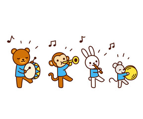 Obraz na płótnie Canvas Cute cartoon animals playing music