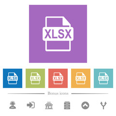 XLSX file format flat white icons in square backgrounds