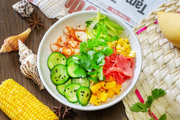Vegetable salad in a plate in a cafe, dinner in a restaurant