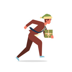 businessman running hold present gift box male office worker business man cartoon character full length new year holidays celebration concept flat isolated