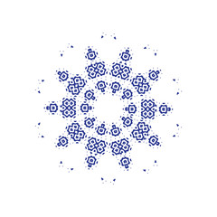 Ethnic symbol in a geometric and symmetrical design.