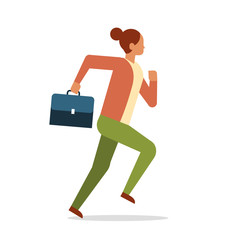 businesswoman running hold briefcase female office worker business woman cartoon character full length flat isolated