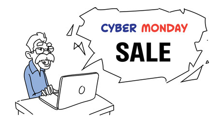 cyber monday sale senior man using laptop online shopping concept chat bubble cloud sketch doodle horizontal