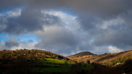 Landscape view Sugarloaf Mountain Sugarloaf hill towards Black Mountains in Abergavenny