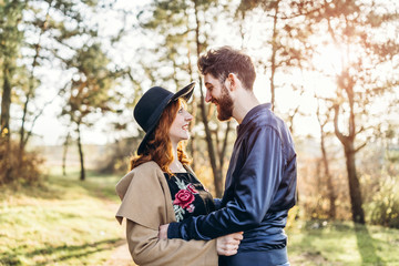 Fototapeta premium Happy young romantic couple spend time together outdoor.