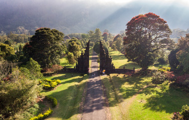Aerial view of Ancient bali gate with pathway
