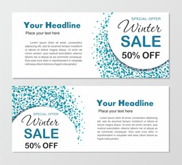 Vector banners template. Round background with dots on white  background. Winter sale. 