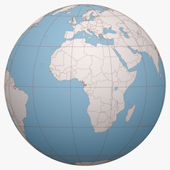 Equatorial Guinea on the globe. Earth hemisphere centered at the location of the Republic of Equatorial Guinea. Equatorial Guinea map.