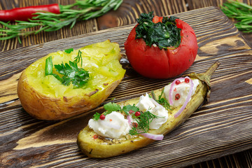 Grilled vegetables on wooden background