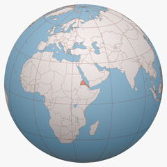 Eritrea on the globe. Earth hemisphere centered at the location of the State of Eritrea. Eritrea map.