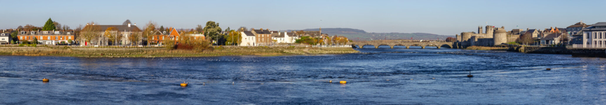 Panorama of Castle, stone bridge and Shannon river