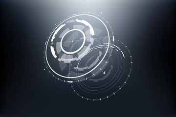 3D Futuristic Technology Circle Elements Design. Landing Page, Big Data, Virtual Reality, Artificial Intelligence, Hologram Screen, Science Fiction, Security System. Vector EPS 10 Illustration