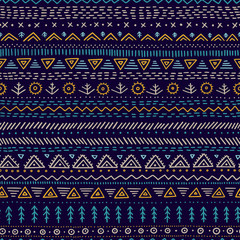 Vector seamless pattern with ethnic tribal hand-drawn trendy ornaments