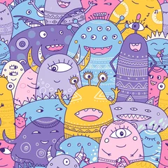 Wall murals Monsters cute monsters crowd seamless pattern in boho style.