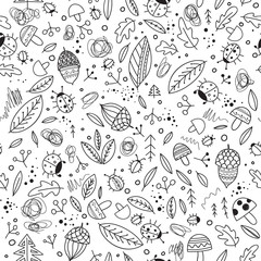 Cute forest elements vector seamless pattern.