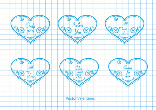Fototapeta Hearts with love inscriptions, vector .Vector Valentines.