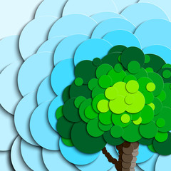 Background for postcards, signs, advertisements. A tree of circles in the style of papers cut. Vector.