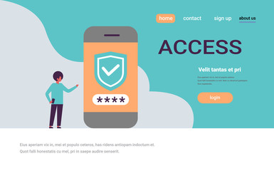 african man unlock smartphone password verification mobile security app access concept horizontal copy space flat full length